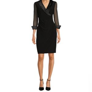 V-Neck Tuxedo Shawl Collar Sheath Dress
